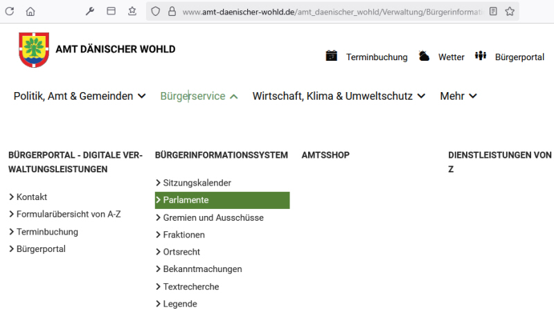 Bild der Webseite Verwaltung / Bürgerinformationssystem